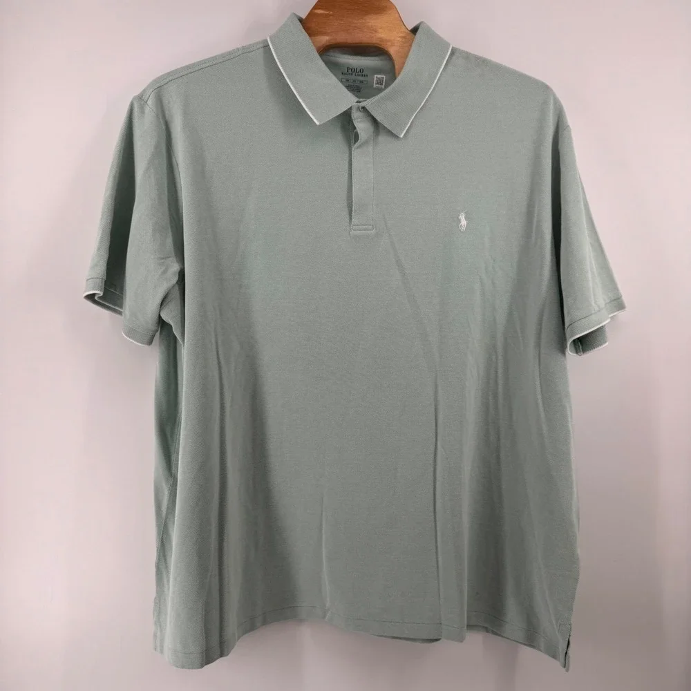 Polo Ralph Lauren Polo Shirt Men 5XB Green Tipped Trim Short Sleeve Pique